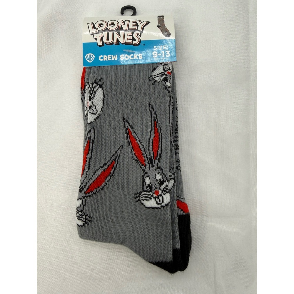 Looney Tunes Bugs Bunny Mens Gray Crew Socks Size 9-13 Graphic Print New NWT